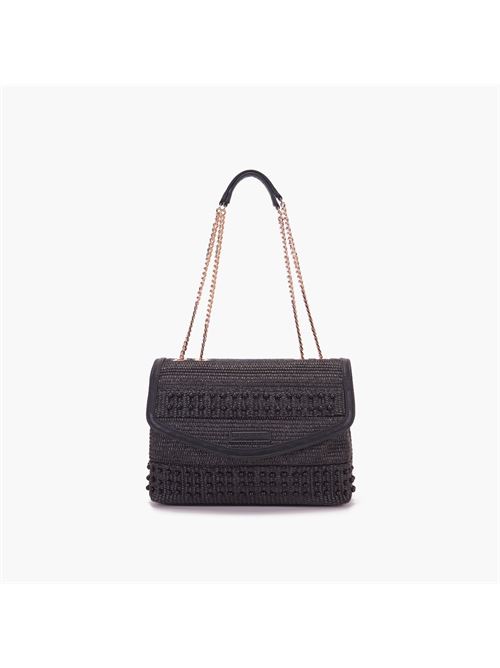 malibu bowling shoulder bag rafia + synthetic black La carrie | 141M-WM-230-RAE/BLABLACK